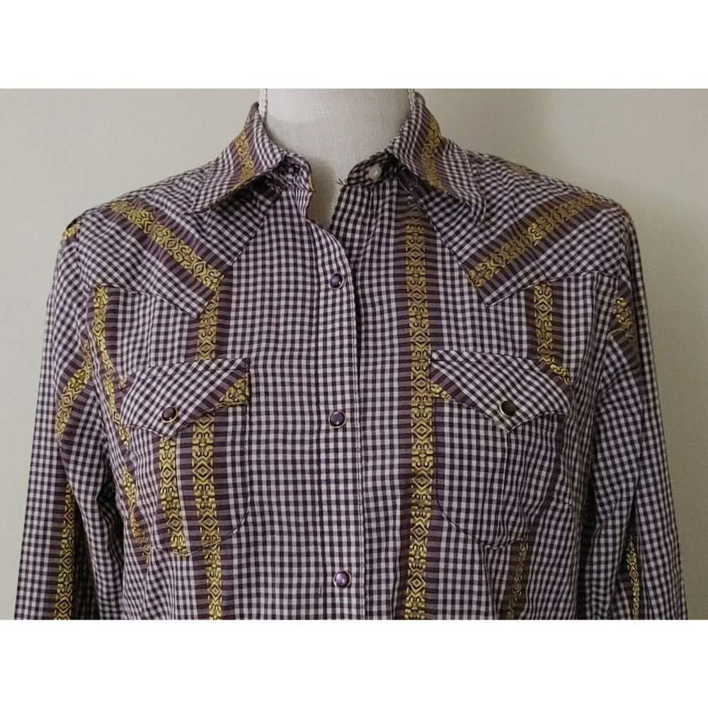 Wrangler Southwestern Shirt Womens sz S Pearl Snaps Purple Western Cowgirl Rodeo